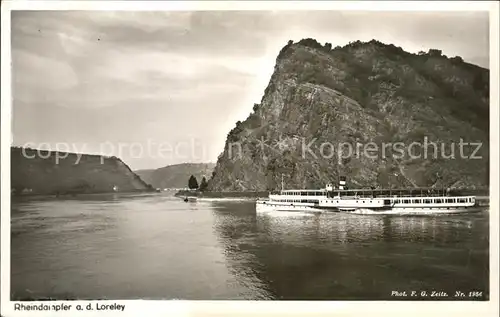 Loreley Lorelei Felsen mit Rheindampfer Kat. Sankt Goarshausen