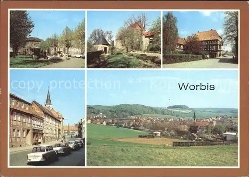 Worbis Friedensplatz Burg Bodenstein Rathaus Ernst Thaelmann Strasse Panorama Kat. Leinefelde Worbis