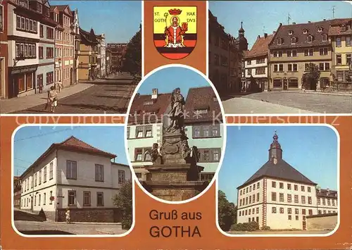 Gotha Thueringen Hauptmarkt Haus der Goldschelle Gedenkstaette Schellenbrunnen Schloss Friedenstein Turm Theater Kat. Gotha