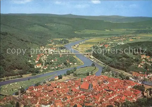 Hann. Muenden Dreifluessestadt mit Werra Fulda Weser Fliegeraufnahme Kat. Hann. Muenden