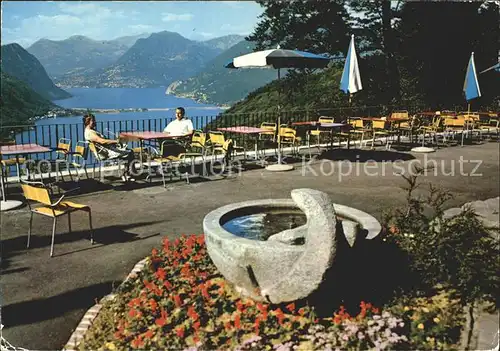 Serpiano TI Kurhotel Terrasse Blick auf Luganersee Kat. Lugano