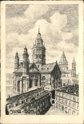 Mainz Rhein Dom Zeichnung / Mainz Rhein /Mainz Stadtkreis