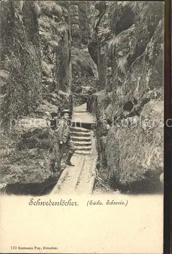 Rathen Saechsische Schweiz Schwedenloecher Schlucht Kat. Rathen Sachsen