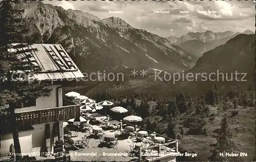 Garmisch Partenkirchen Kreuzberghaus gegen Karwendel Brunnsteinspitze Tiroler Berge Huber Karte Nr 894 Kat. Garmisch Partenkirchen