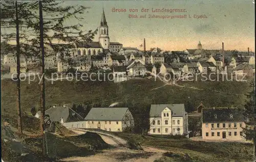 Johanngeorgenstadt Ortsansicht mit Kirche Landesgrenze Kat. Johanngeorgenstadt