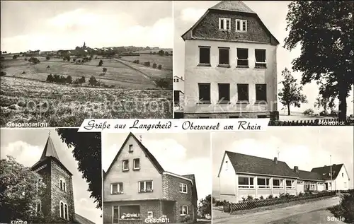 Langscheid Hunsrueck Panorama Pfalzblick Kirche Geschaeftshaus Schule Kat. Oberwesel