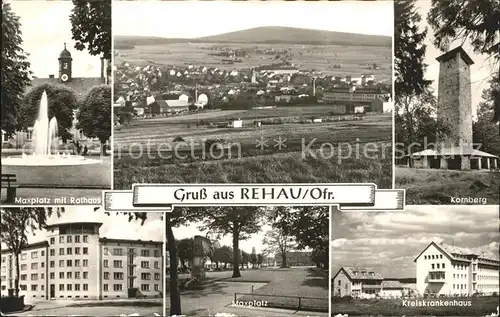 Rehau Oberfranken Kornberg Kreiskrankenhaus Maxplatz mit Rathaus Kat. Rehau