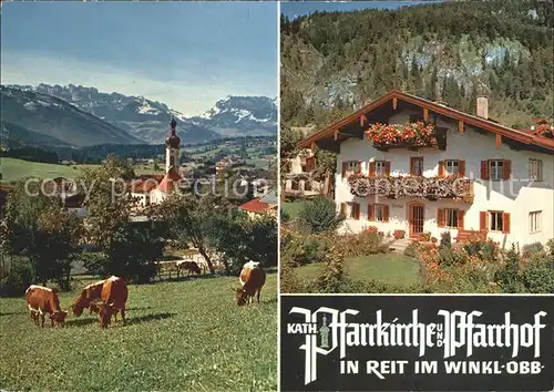 Reit Winkl Ortsansicht mit Pfarrkirche Pfarrhaus Kuehe Alpenpanorama Kat. Reit im Winkl