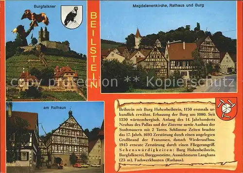 Beilstein Wuerttemberg Burgfalkner Magdalenenkirche Rathaus Burg Am Rathaus Kat. Beilstein