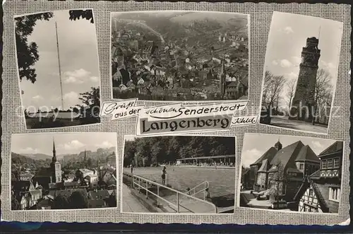 Langenberg Rheinland Sendemast Total Aussichtsturm Stadtblick Schwimmbad Strassenpartie Kat. Velbert