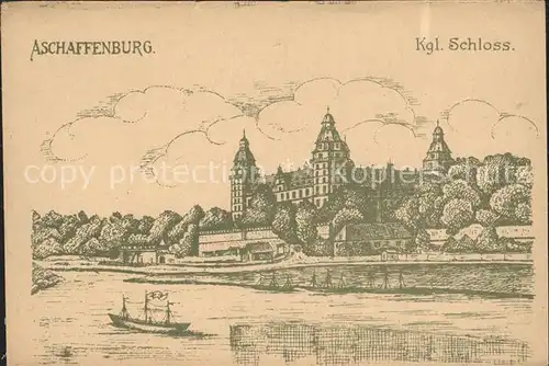 Aschaffenburg Main Kgl Schloss Zeichnung Kat. Aschaffenburg