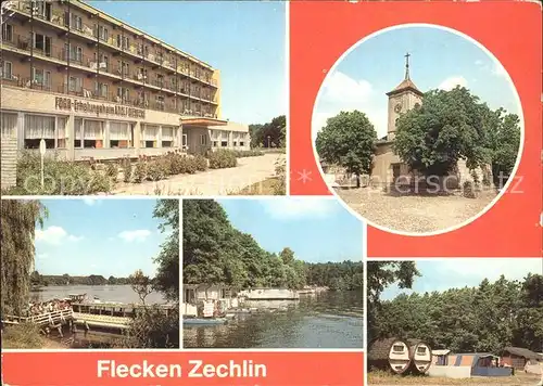 Flecken Zechlin FDGB Erholungsheim Kirche Schwarzer See Wohnboote Campingplatz Kat. Rheinsberg