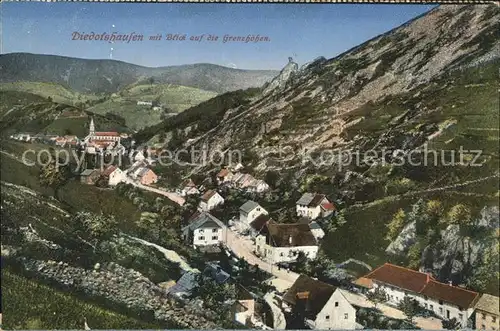 Diedolshausen mit Blick auf die Grenzhoehen Vogesen Kat. Le Bonhomme