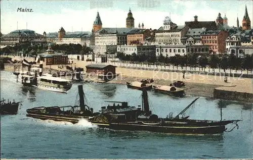 Mainz Rhein Uferpartie am Rhein Raddampfer / Mainz Rhein /Mainz Stadtkreis