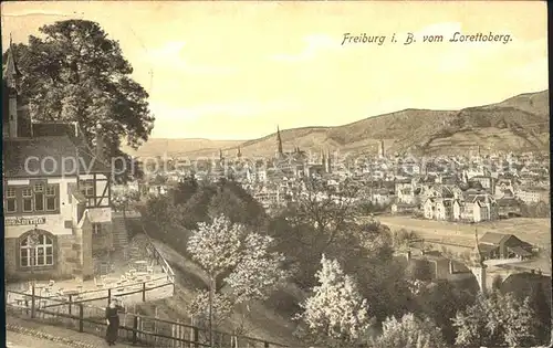 Freiburg Breisgau Panorama Blick vom Lorettoberg Gasthaus Kat. Freiburg im Breisgau