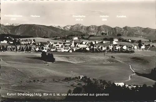 Scheidegg Allgaeu Panorama Kurort Blick von Allmannsried aus Alpen Kat. Scheidegg