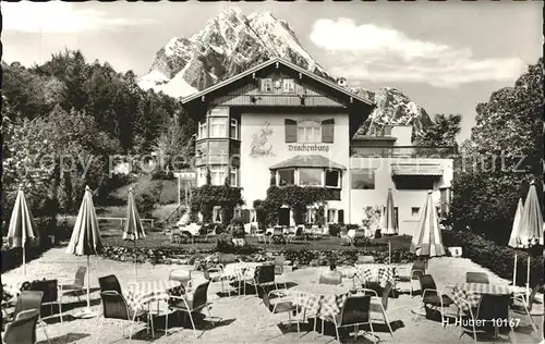 Mittenwald Bayern Hotel Jagdhaus Drachenburg Terrasse Huber Postkarte Nr 10167 Kat. Mittenwald