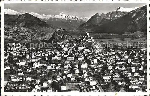 Sion VS Vue d avion Collines de Tourbillon et Valere Alpes Kat. Sion