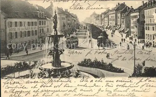 La Chaux de Fonds Grande Fontaine Rue Leopold Robert Tram Kat. La Chaux de Fonds