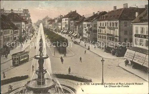 La Chaux de Fonds Grande Fontaine Rue Leopold Robert Tram Kat. La Chaux de Fonds