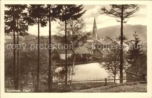 Schoensee Blick zur Kirche Bahnpost Kat. Schoensee