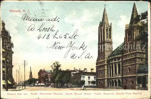 Newark New Jersey Gas Co North Reformed Church North Broad Street Peddie Memorial Church Kat. Newark