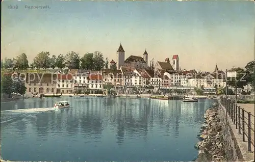 Rapperswil SG Uferpartie am Hafen Zuerichsee Altstadt mit Burg Kat. Rapperswil SG