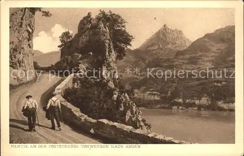 Weesen SG Partie an der Poststrasse nach Amden Walensee Kupfertiefdruck Kat. Weesen