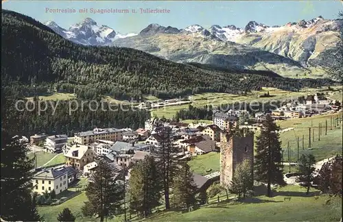 Pontresina mit Spagnolaturm und Julierkette Kat. Pontresina