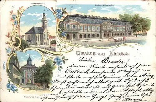 Hanau Main Kurhaus-Wilhelmsbad Frankfurter Tor Johanneskirche Litho / Hanau /Main-Kinzig-Kreis LKR