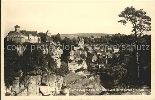 Hohnstein Saechsische Schweiz Stadtblick mit Jugendburg Hohnstein vom Baerengarten Kat. Hohnstein