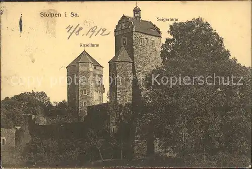 Stolpen Schloss Stolpen mit Koselturm und Seigerturm Kat. Stolpen