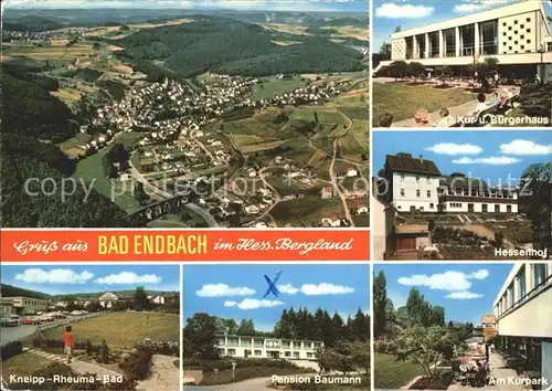 Bad Endbach Kurhaus Buergerhaus Hessenhof Kurpark Pension Kneipp Rheuma Bad Hessisches Bergland Fliegeraufnahme Kat. Bad Endbach