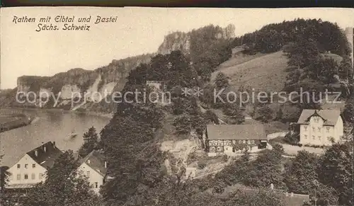 Rathen Saechsische Schweiz mit Elbtal und Bastei Felsen Kat. Rathen Sachsen