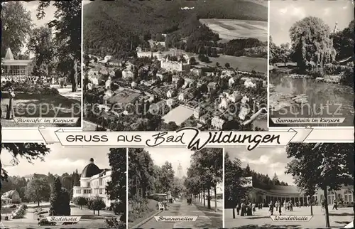 Bad Wildungen Parkcafe Kurpark Seerosenteich Wandelhalle Brunnenallee Badehotel Fliegeraufnahme Kat. Bad Wildungen