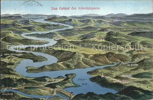 Edersee Gebiet der Edertalsperre aus der Vogelschau Kat. Edertal