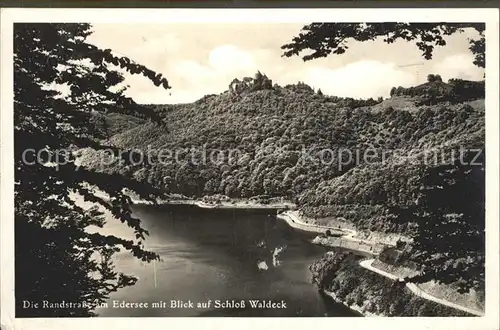 Edersee Randstrasse mit Blick auf Schloss Waldeck Kat. Edertal