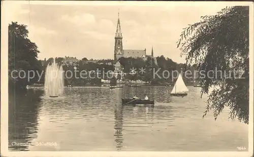 Chemnitz Schlossteich mit Kirche Kat. Chemnitz