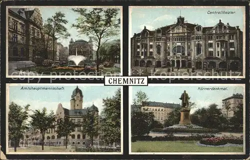 Chemnitz Rathaus Centraltheater Amtsthauptmannschaft Koernerdenkmal Kat. Chemnitz