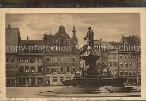 Freiberg Sachsen Obermarkt mit Brunnen Denkmal Otto des Reichen Kat. Freiberg