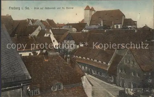 Freiberg Sachsen Blick auf Saechsstadt und St Nicolai Kat. Freiberg