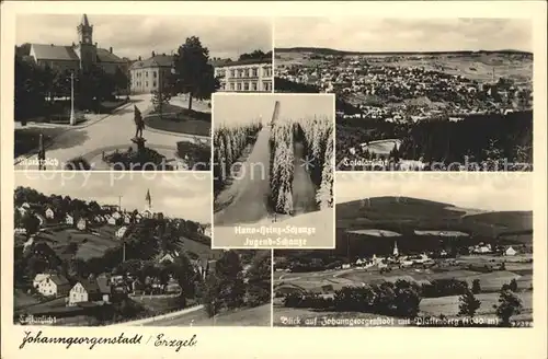 Johanngeorgenstadt Teilansichten Marktplatz Plattenberg Hans Heinz Schanze Skispringen Kat. Johanngeorgenstadt