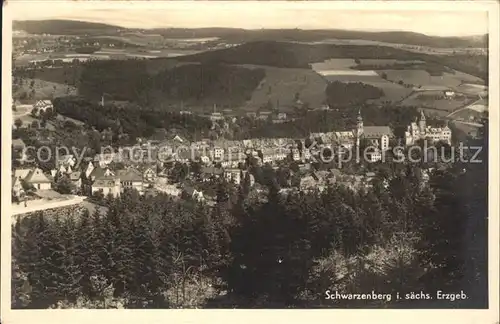 Schwarzenberg Erzgebirge Panorama Kirche Schloss Bromsilber Kat. Schwarzenberg