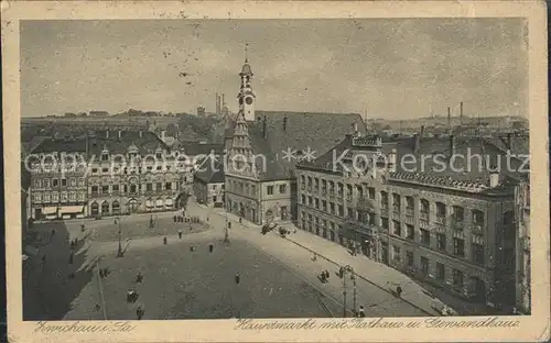 Zwickau Sachsen Hauptmarkt mit Rathaus und Gewandhaus Kat. Zwickau