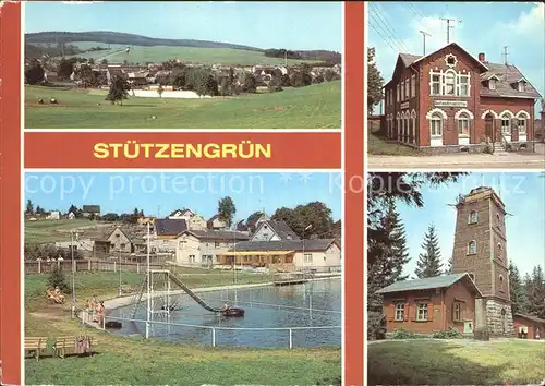 Stuetzengruen Teilansicht Gasthaus Bahnschloesschen Naherholungszentrum Aussichtsturm Kuhberg Kat. Stuetzengruen