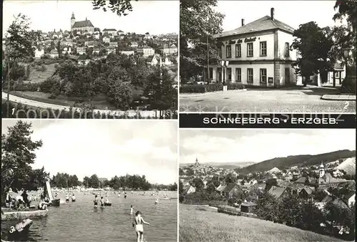 Schneeberg Erzgebirge Teilansichten Haus der Einheit Strandbad Filzteich Kat. Schneeberg