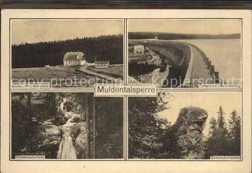 Muldenberg Vogtland Muldentalsperre Sperrmauer Schneckenstein Felsen Risswasserfaelle Gasthof Kat. Schoeneck Vogtland