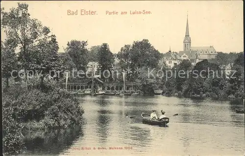 Bad Elster Partie am Louisasee Ruderboot Kirche Kat. Bad Elster