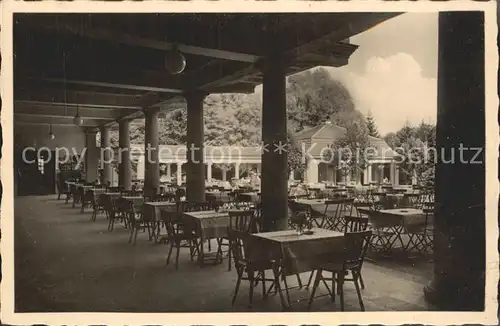 Bad Brambach Wandelhalle mit Blick auf Wettinquelle Radium Kurhotel Kat. Bad Brambach