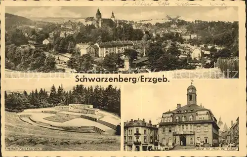 Schwarzenberg Erzgebirge Wilhelm Pieck Feierstaette Markt Haus Einheit Bahnpost  Kat. Schwarzenberg
